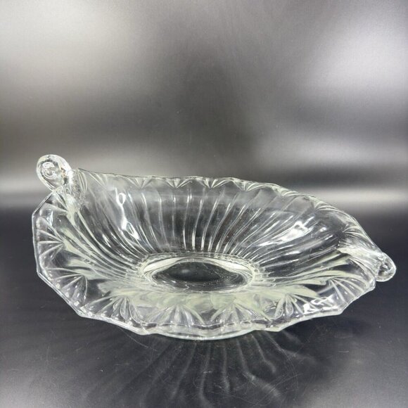 Antique Lilypad Leaf Shaped Clear Centerpiece Glass Bowl Dish Footed Glass Decor - Picture 16 of 16
